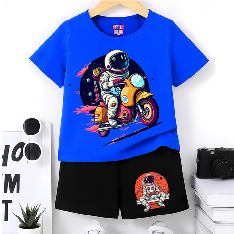 Astronaut Space Rider Outfit – Blue T-Shirt & Black Shorts