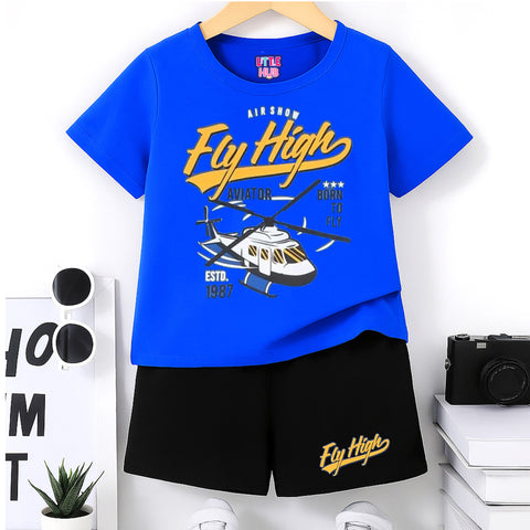 "Fly High Aviator" Outfit – Blue T-Shirt & Black Shorts