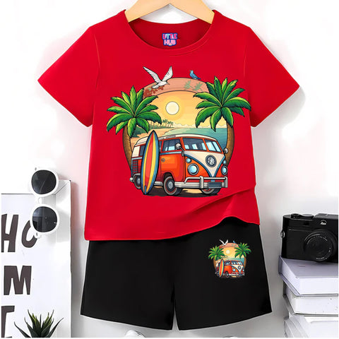Summer Surf Van Outfit – Red T-Shirt & Black Shorts