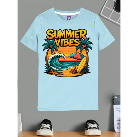 Sky Blue T-Shirt with Summer Vibes Print