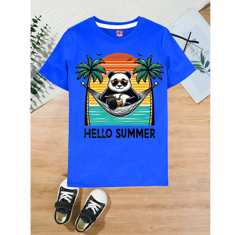 Blue Hello Summer Panda T-Shirt